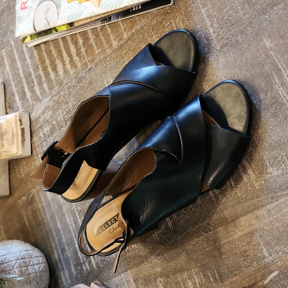 Clark's black wedge shoes size 6.5